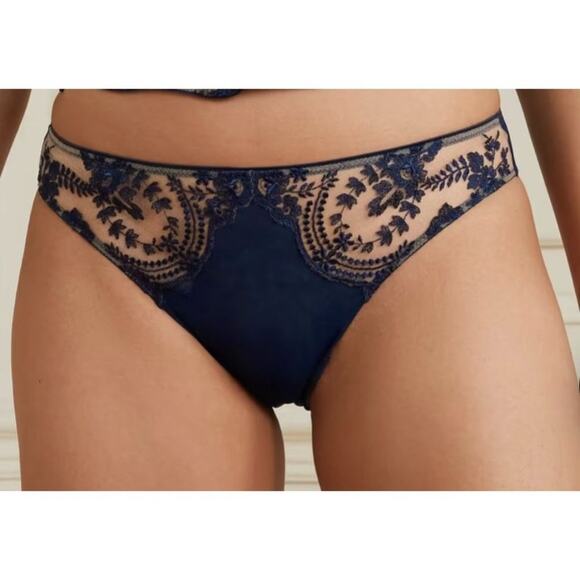 I.D. Sarrieri Tuscan Holiday Embroidered Stretch Tulle Briefs in Navy & Beige - Picture 8 of 8